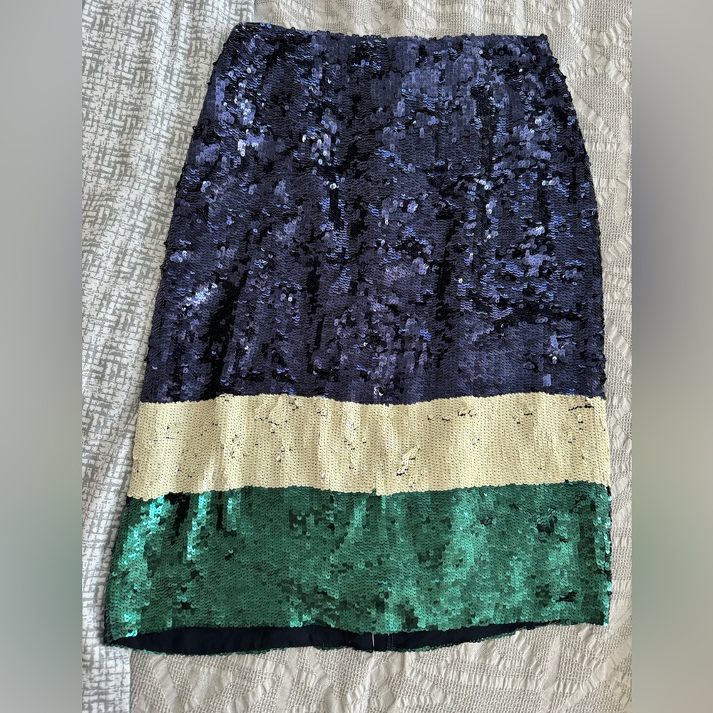 New without tags. JCrew Collection sequin color block 2 skirt. Super rare.